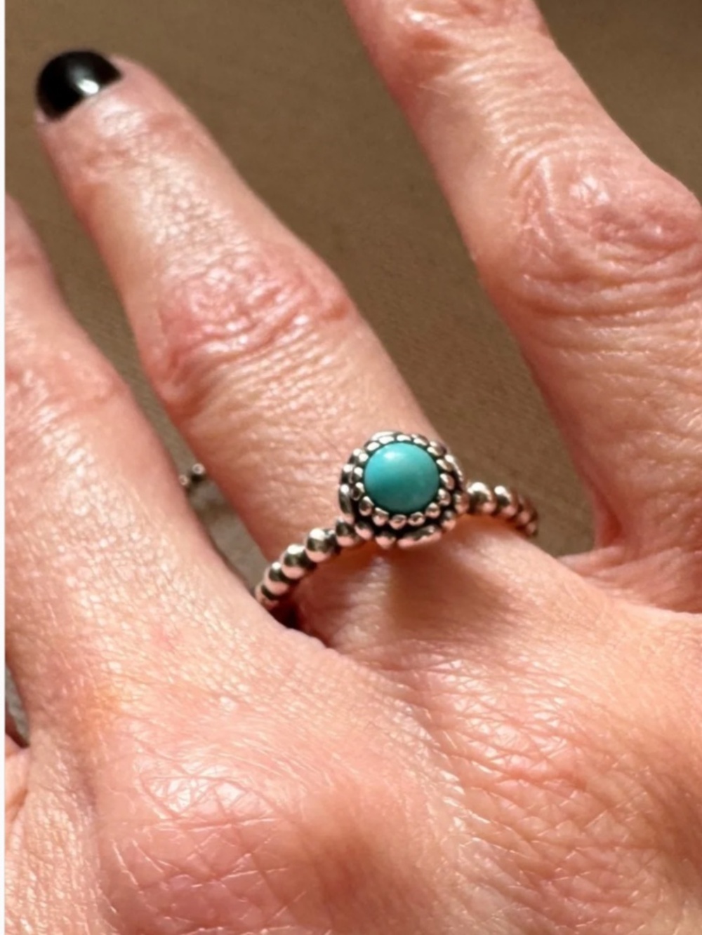 Pandora Retired Sterling Silver Turquoise Stone Ring Size ~5